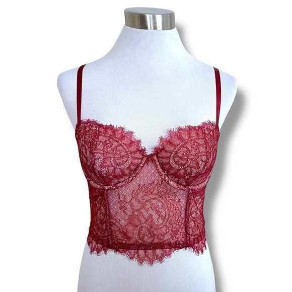 Victorias Secret Dream Angels 32C Bra Burgundy Red Lace Lined Strapless Longline - Picture 4 of 8
